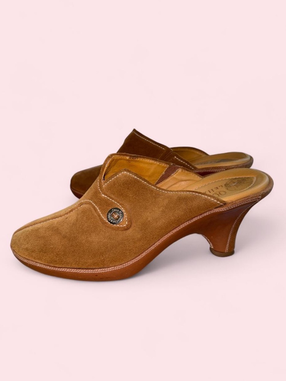Cole Haan Leather Suede Slip-On Mules in Brown